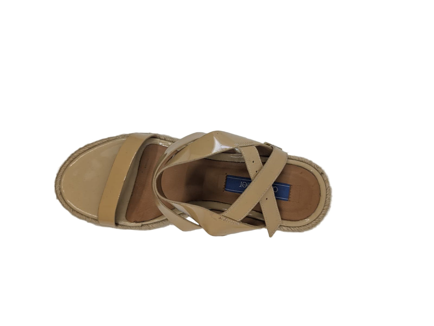 Beige Patent Leather Dee Keller Wedge Sandals