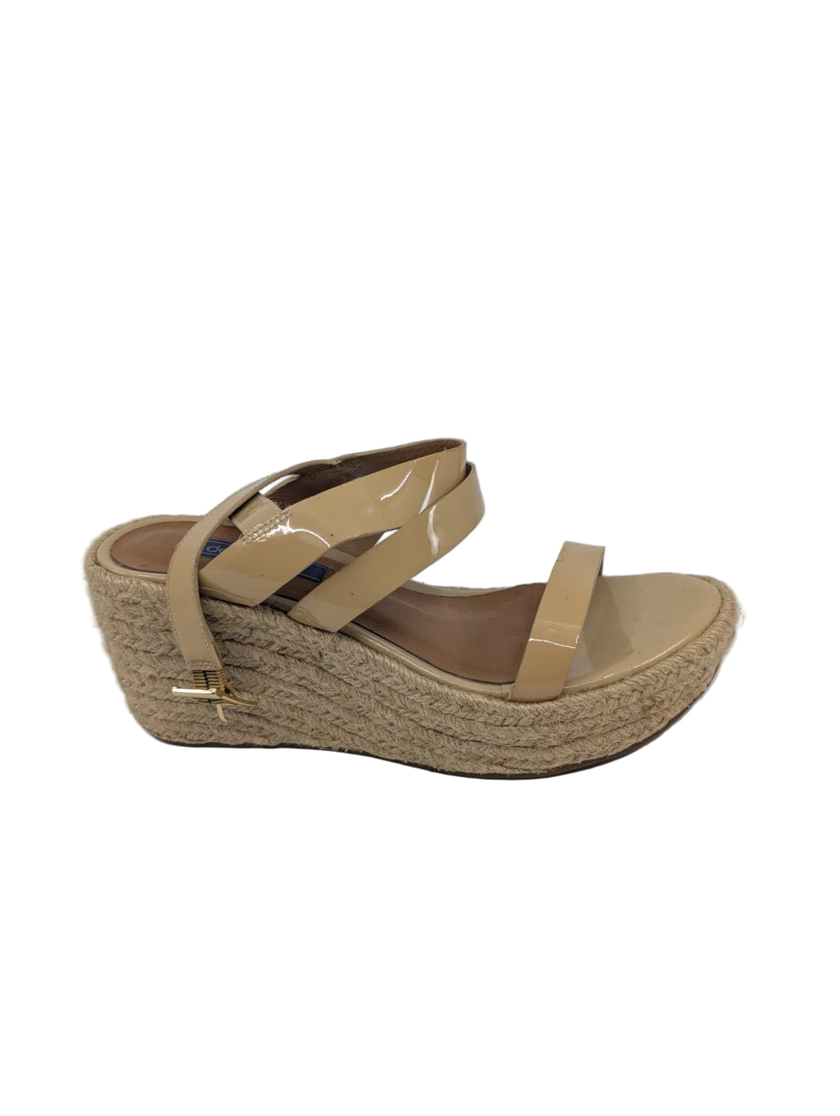 Beige Patent Leather Dee Keller Wedge Sandals