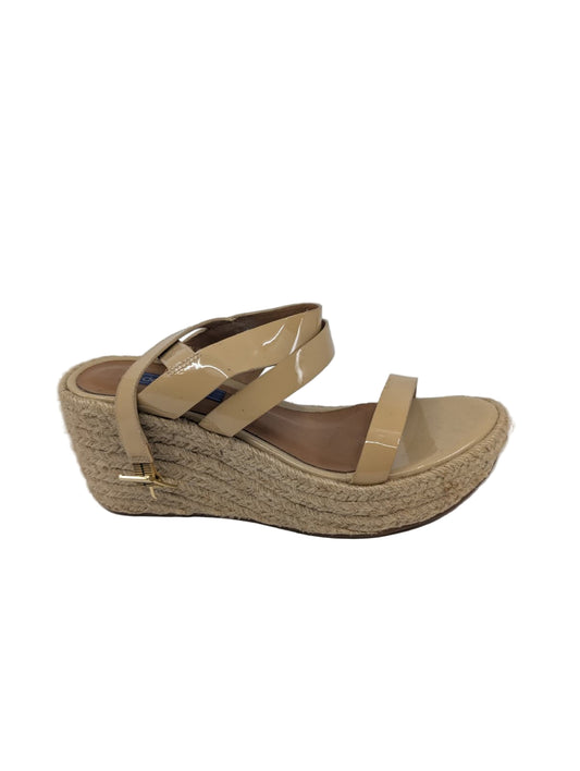 Beige Patent Leather Dee Keller Wedge Sandals