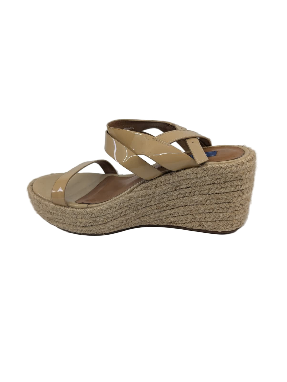 Beige Patent Leather Dee Keller Wedge Sandals