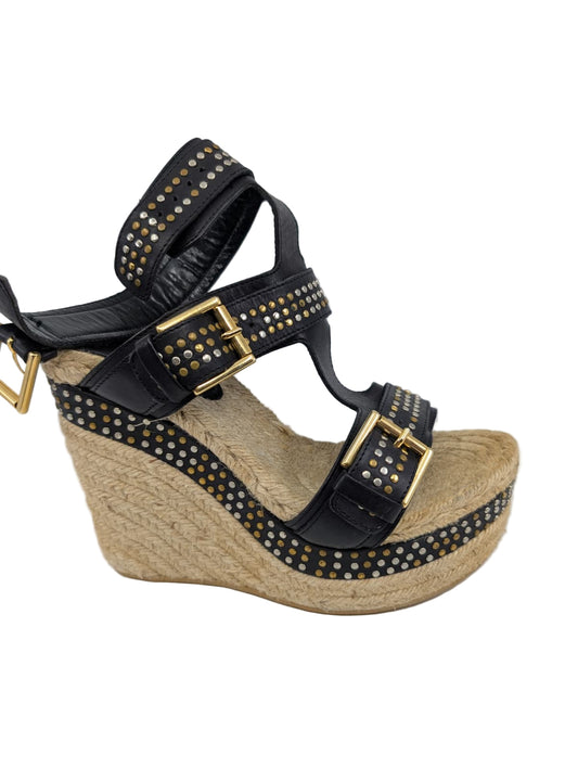 Black Leather Studs Alexander McQueen Wedge Sandals