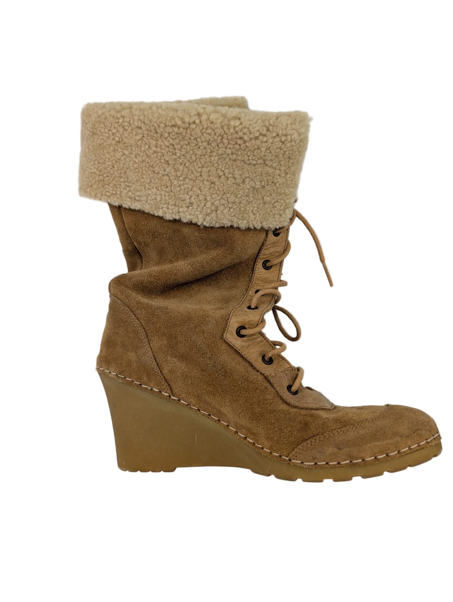 Bettye Muller Beige Suede Wedge Boots