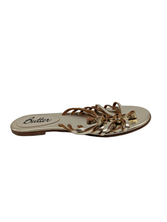 Gold Leather Flat Slide Butter Sandals