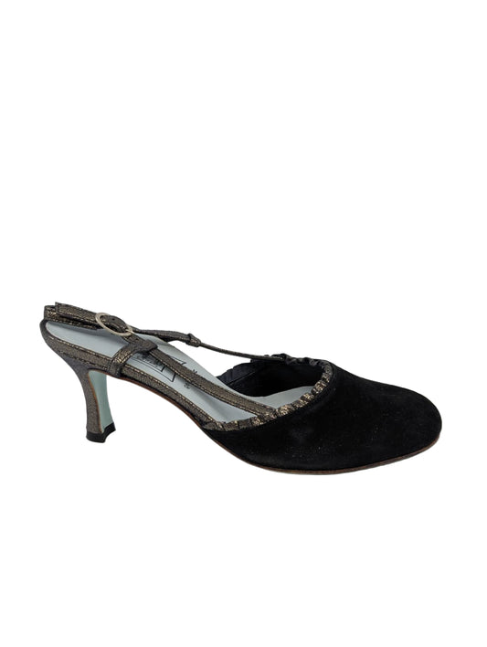 Tweed Black Suede Cynthia Rowley Slingback Pumps
