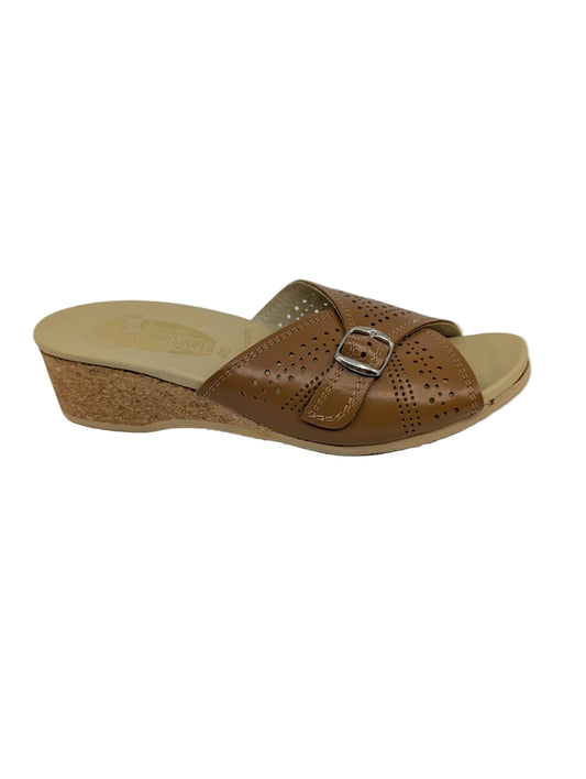Worishofer Fussbettung Camel Leather Slides Sandals