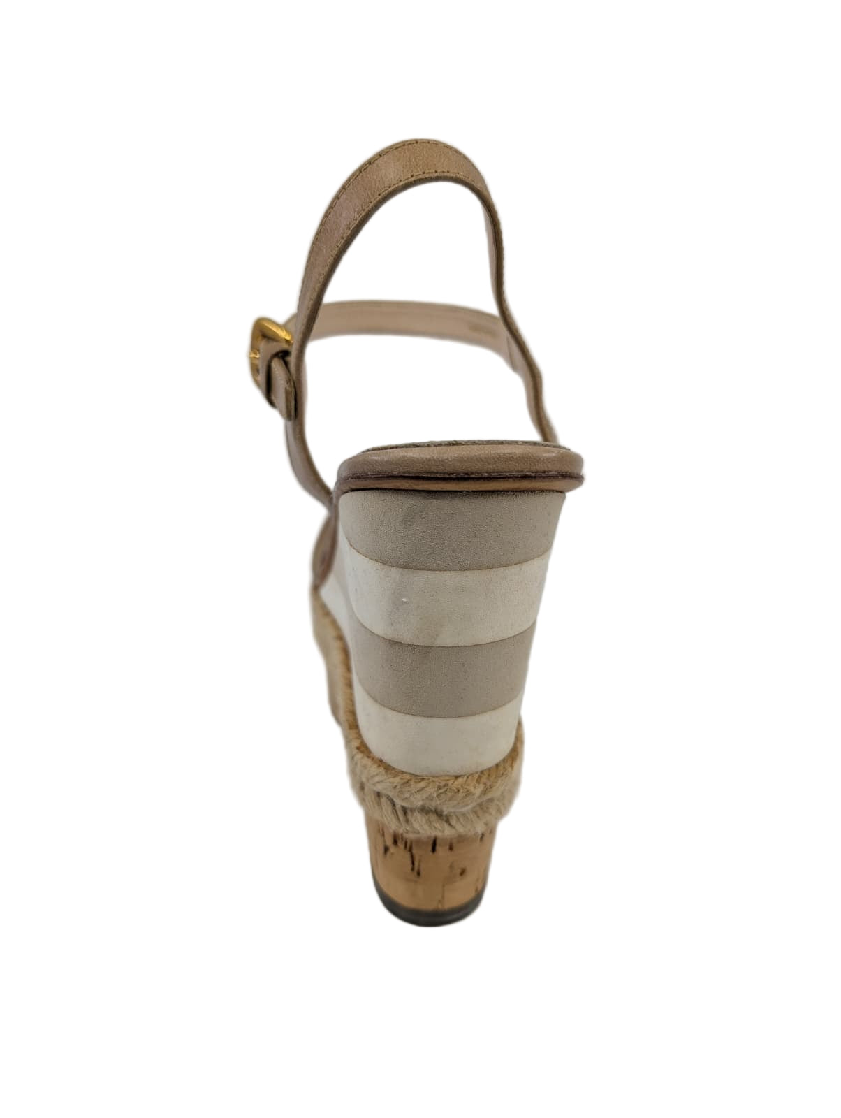 Prada Beige Leather Wedge Sandals NO BOX