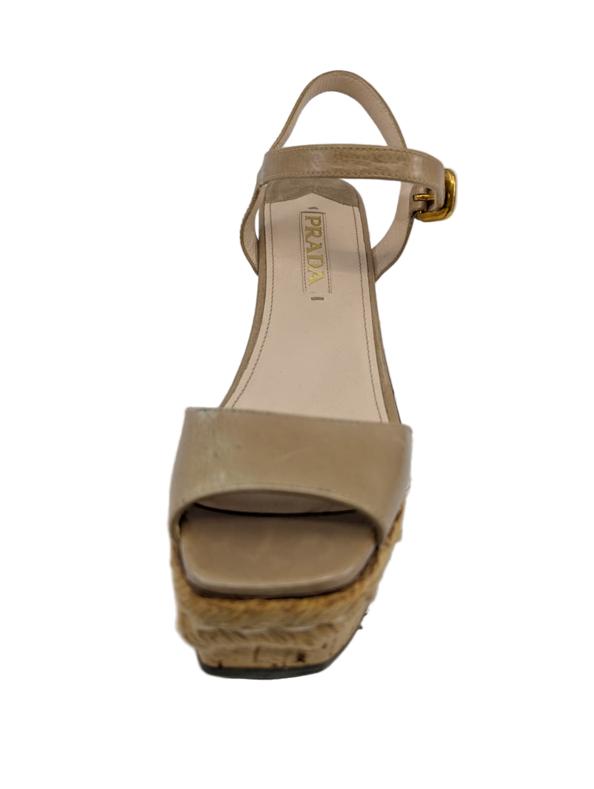 Prada Beige Leather Wedge Sandals NO BOX