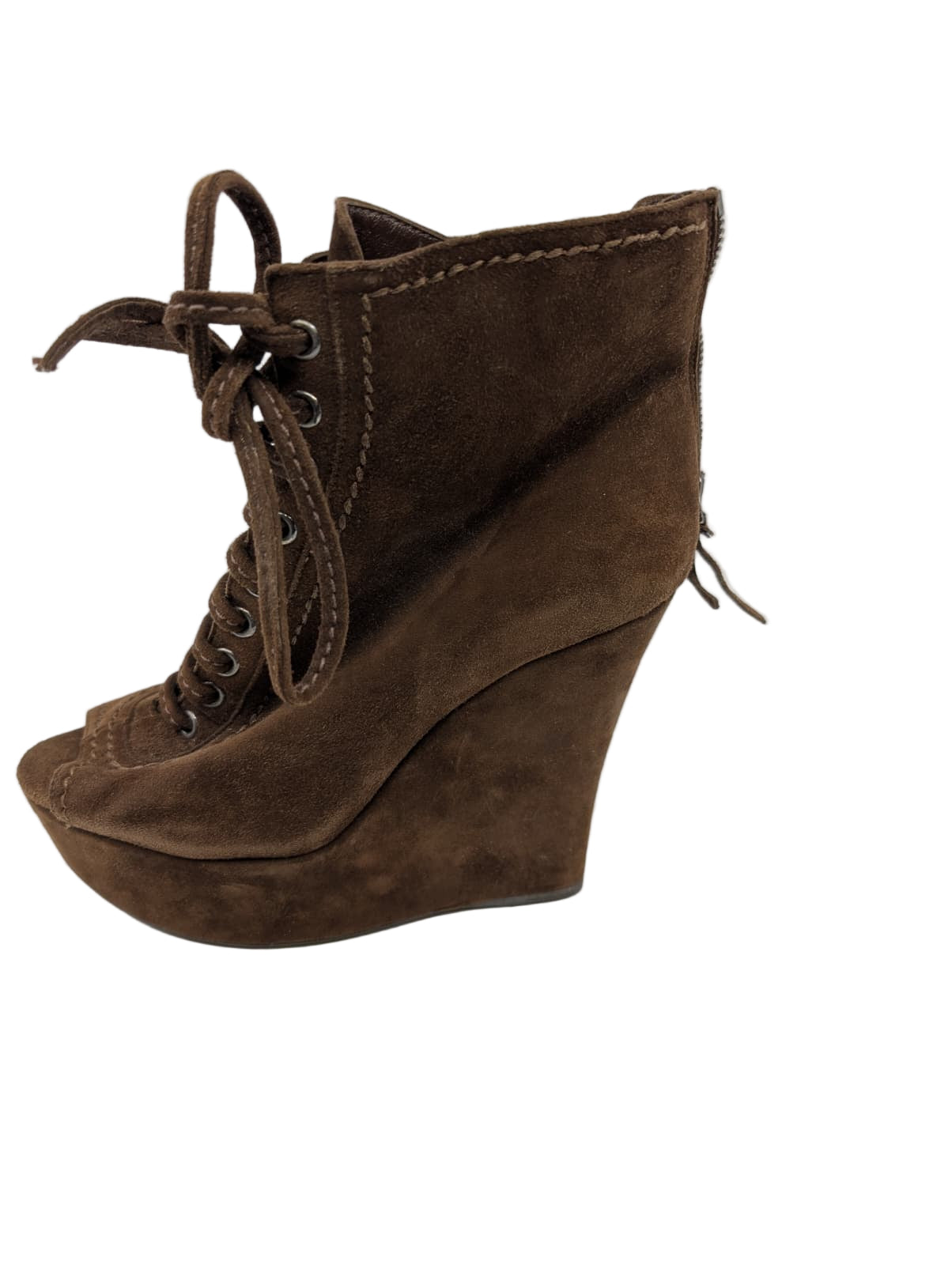 Miu Miu Brown Suede Wedge Shooties