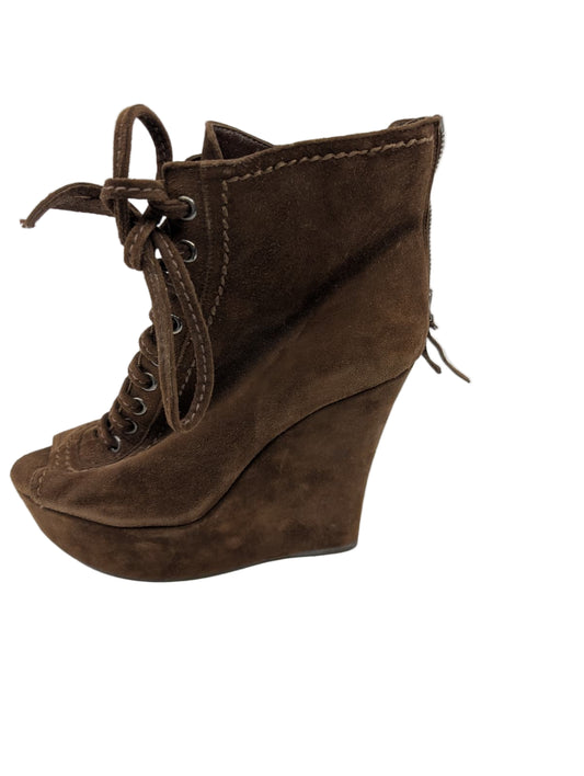 Miu Miu Brown Suede Wedge Shooties