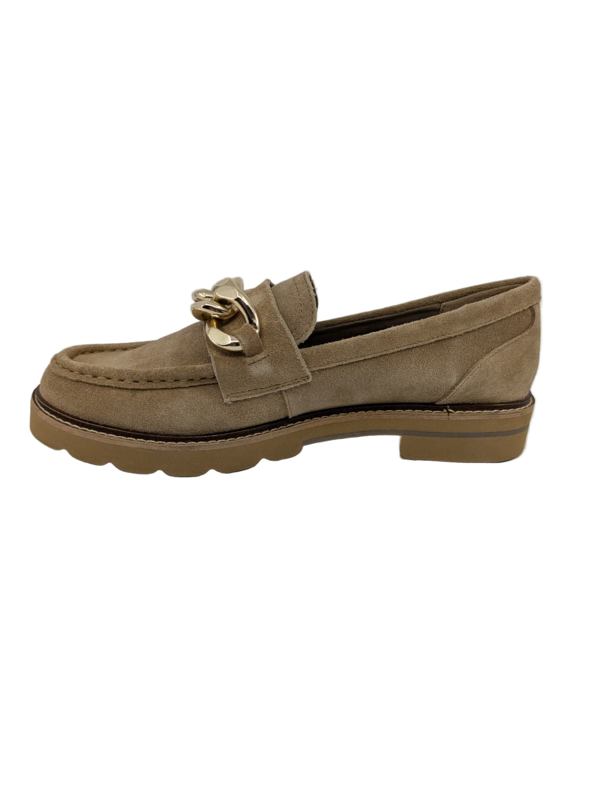 Edie Taupe Suede Anne Klein Chain Loafers