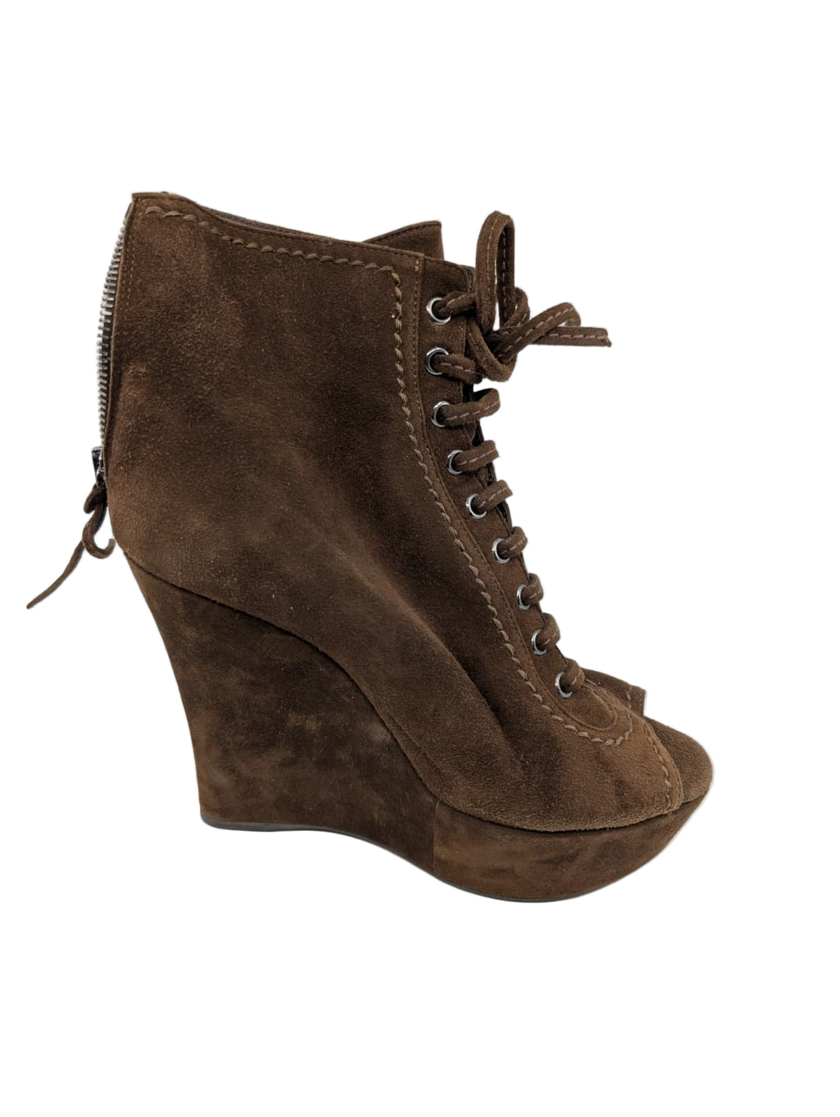 Miu Miu Brown Suede Wedge Shooties