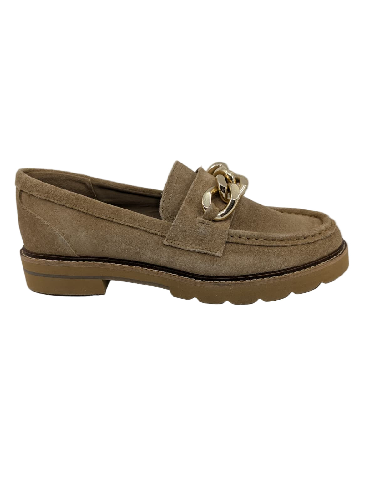 Edie Taupe Suede Anne Klein Chain Loafers