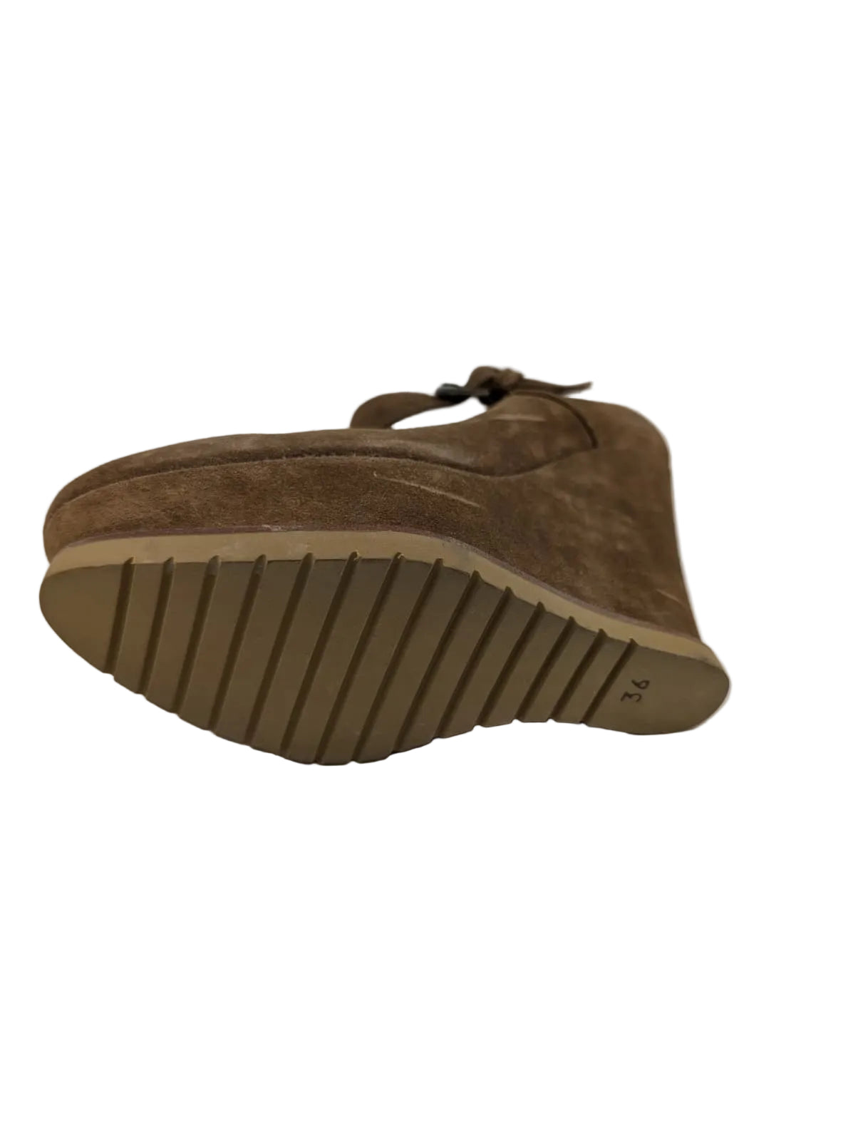 Pura Lopez Mary Janes Brown Suede Wedge Pumps