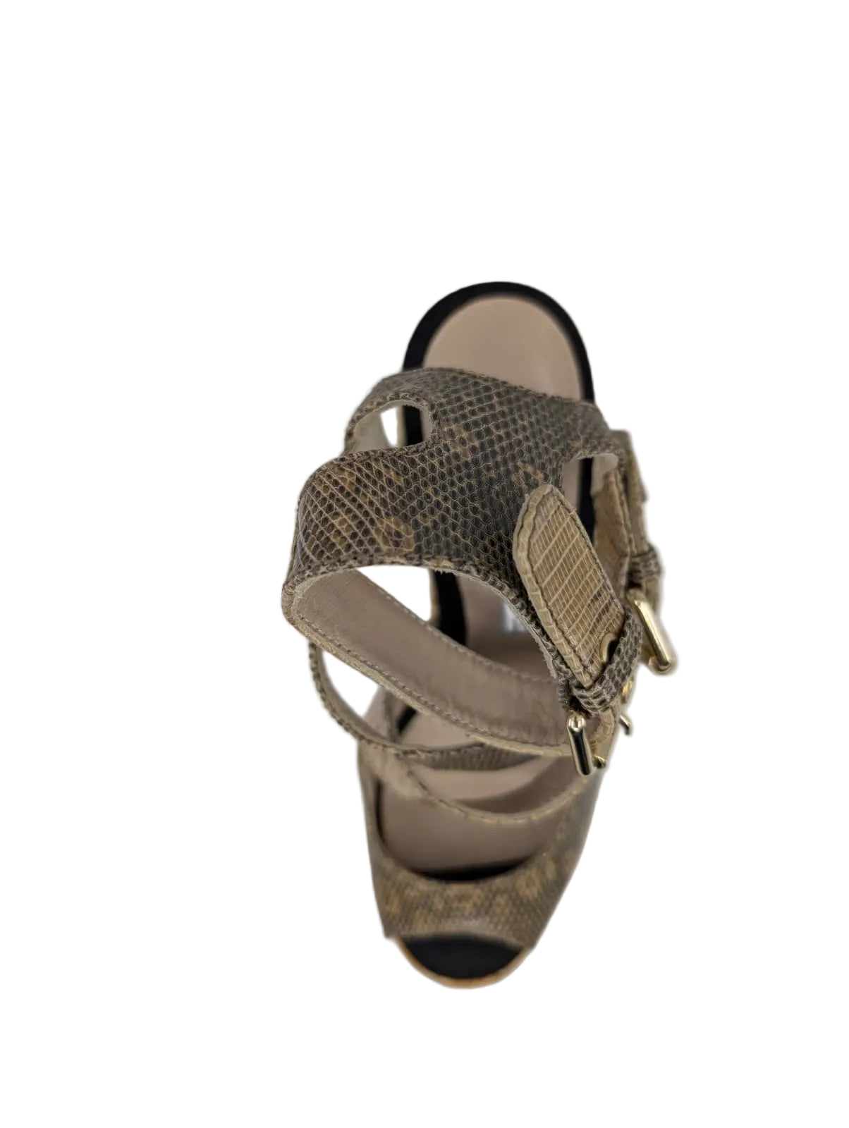Brian Atwood Gray and Beige Wedge Sandals