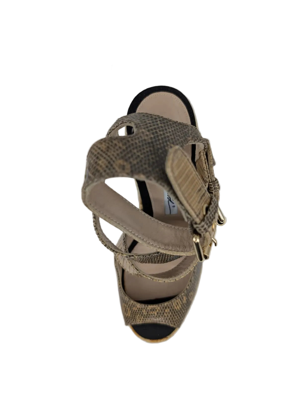 Brian Atwood Gray and Beige Wedge Sandals
