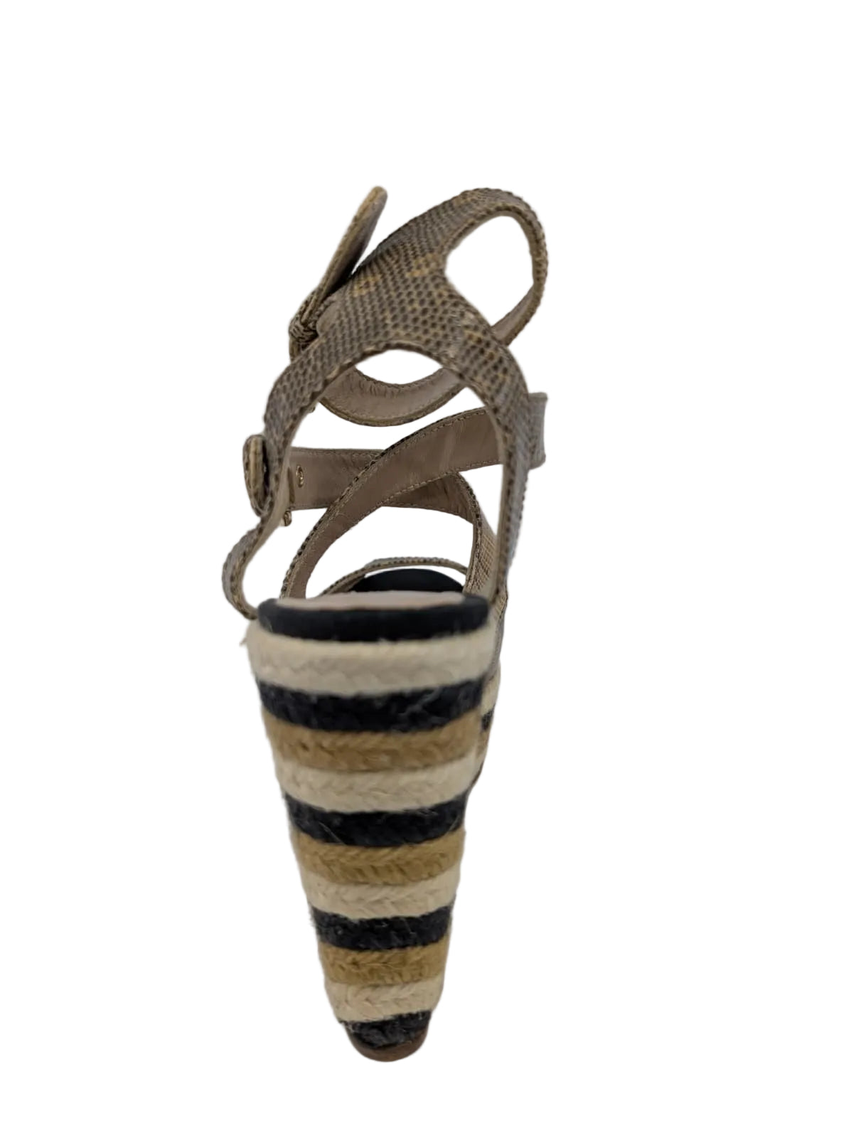 Brian Atwood Gray and Beige Wedge Sandals