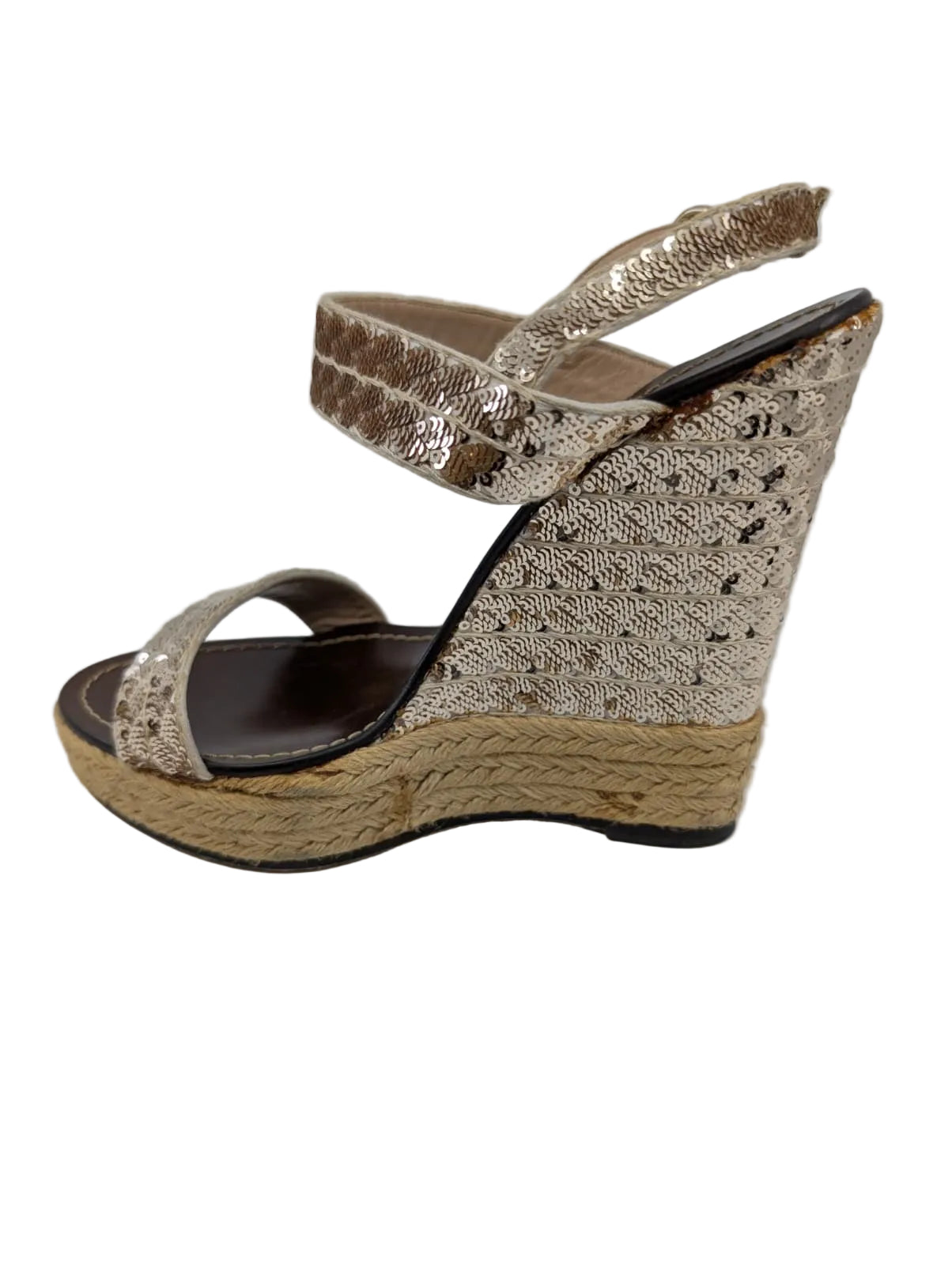 Valentino Sequins Bronze Payette Wedge Sandals