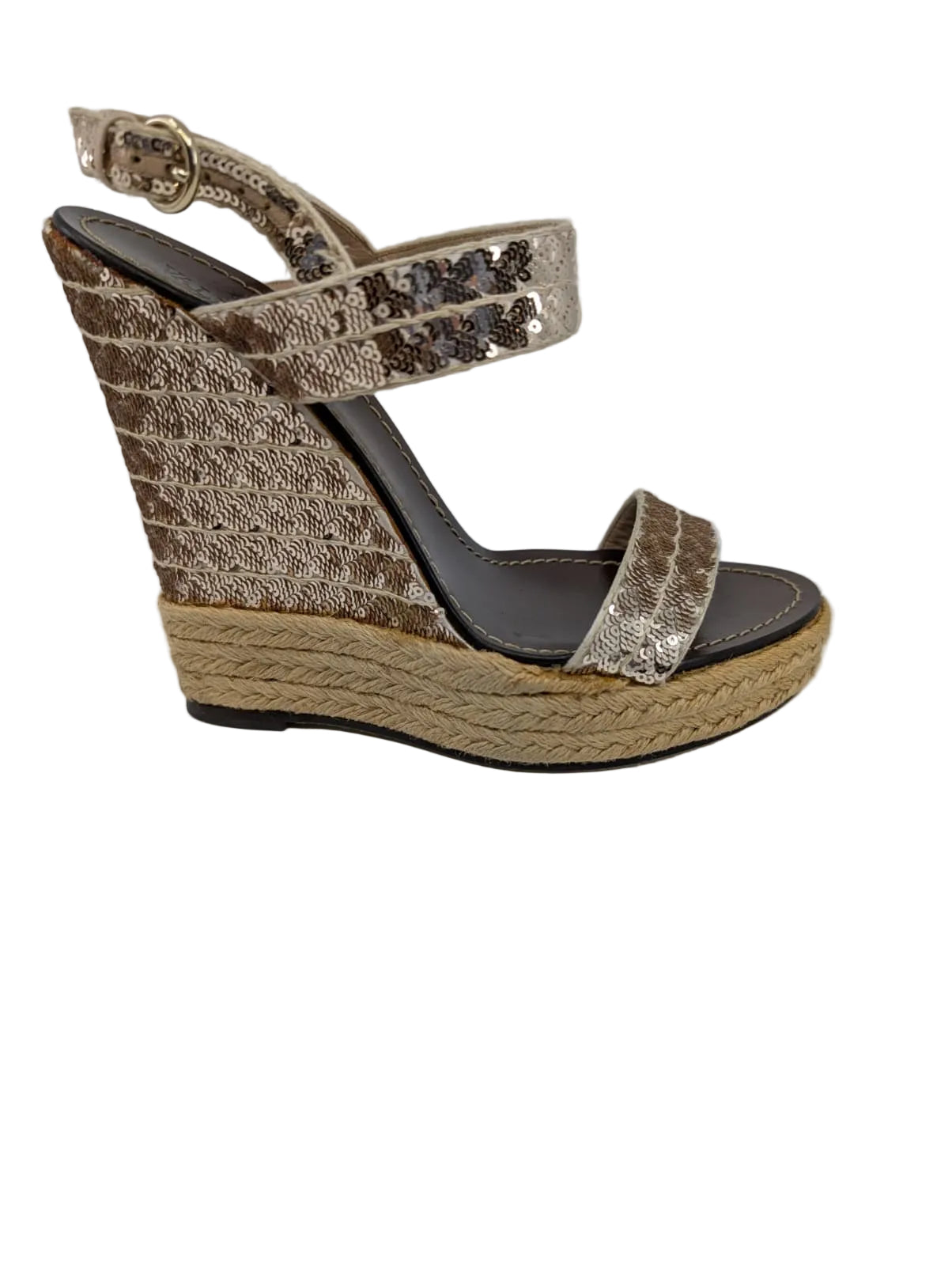 Valentino Sequins Bronze Payette Wedge Sandals
