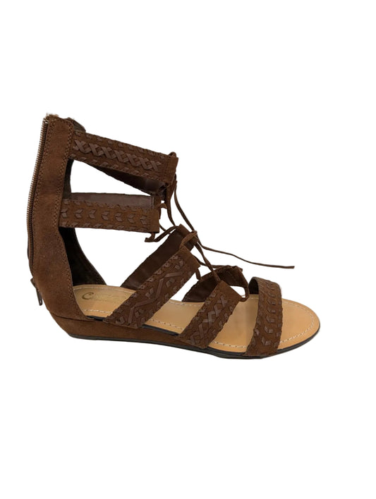 Kamilla Fabric Suede Brown Gladiator Carlos Santana Wedge Sandals