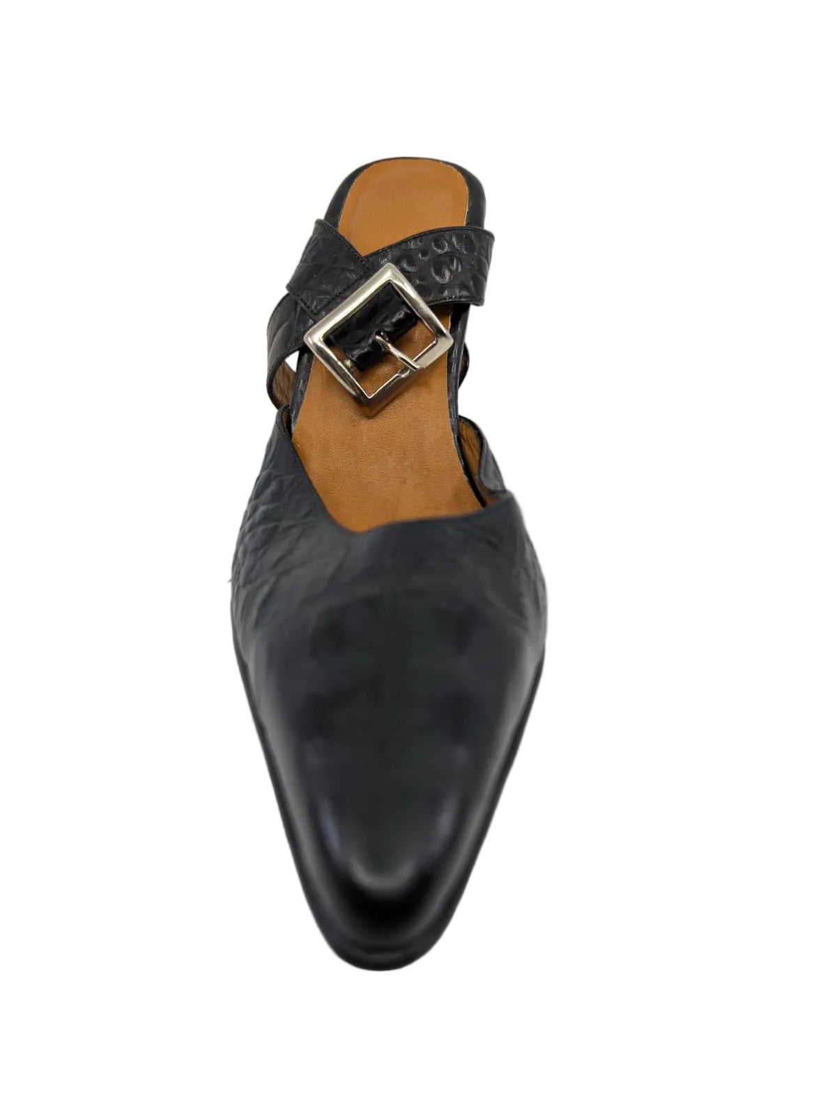 Clarita Black Crocodile Print Leather Slingback Pumps