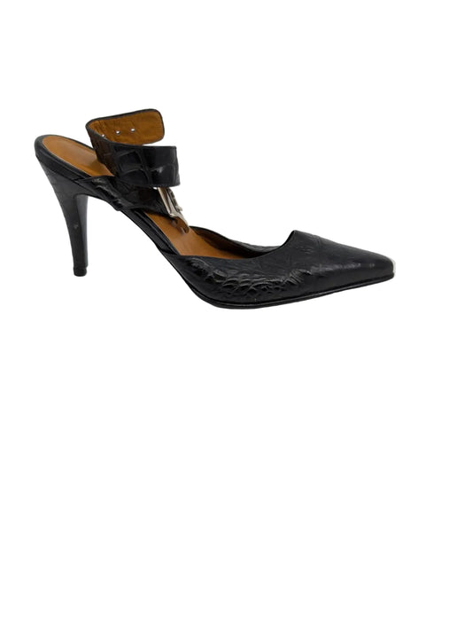 Clarita Black Crocodile Print Leather Slingback Pumps