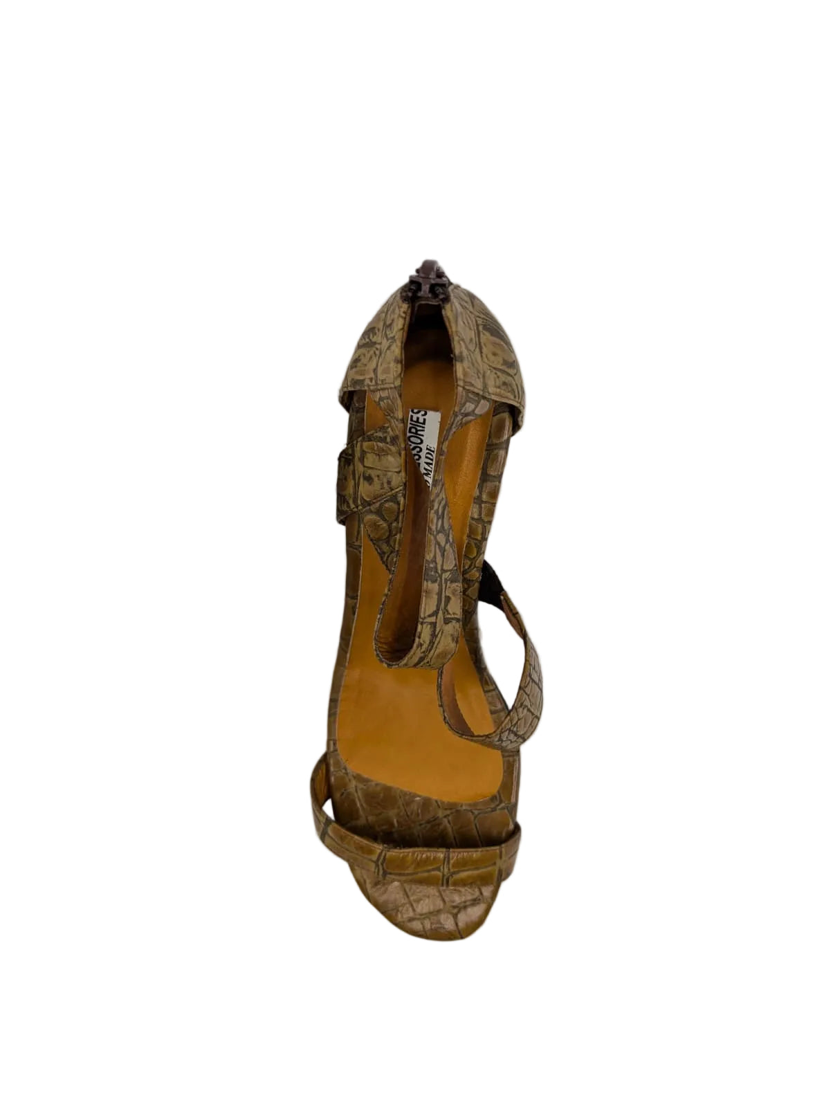 Clarita Beige Crocodile Print Leather Sandals