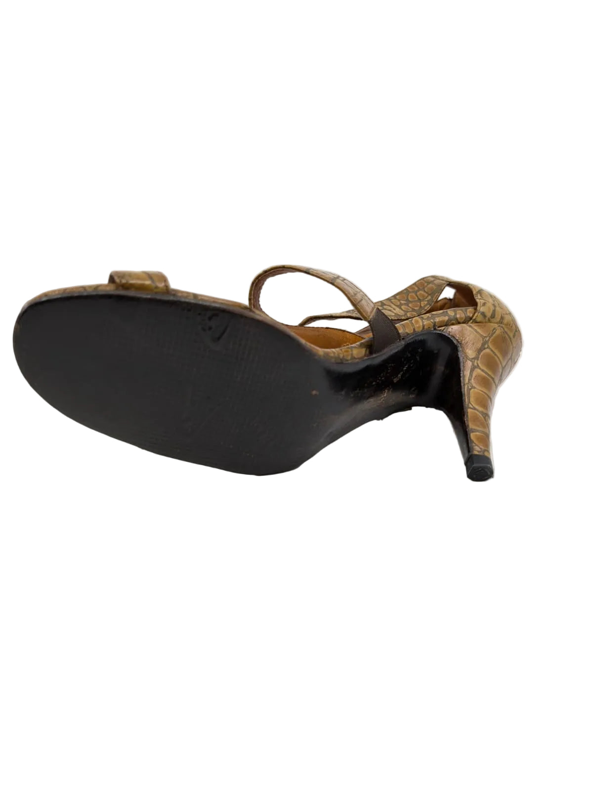 Clarita Beige Crocodile Print Leather Sandals