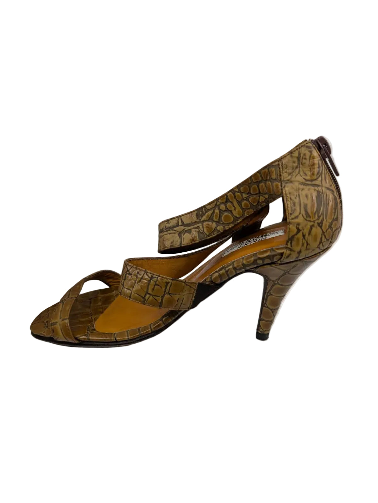 Clarita Beige Crocodile Print Leather Sandals