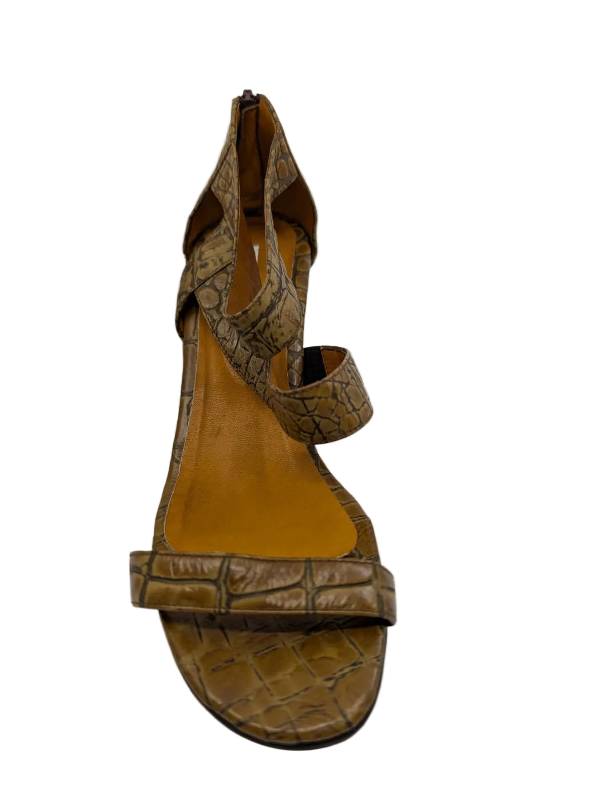 Clarita Beige Crocodile Print Leather Sandals