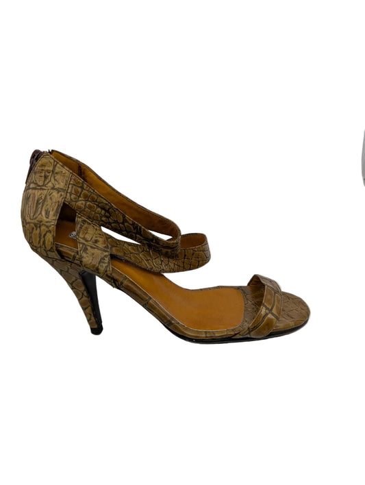 Clarita Beige Crocodile Print Leather Sandals