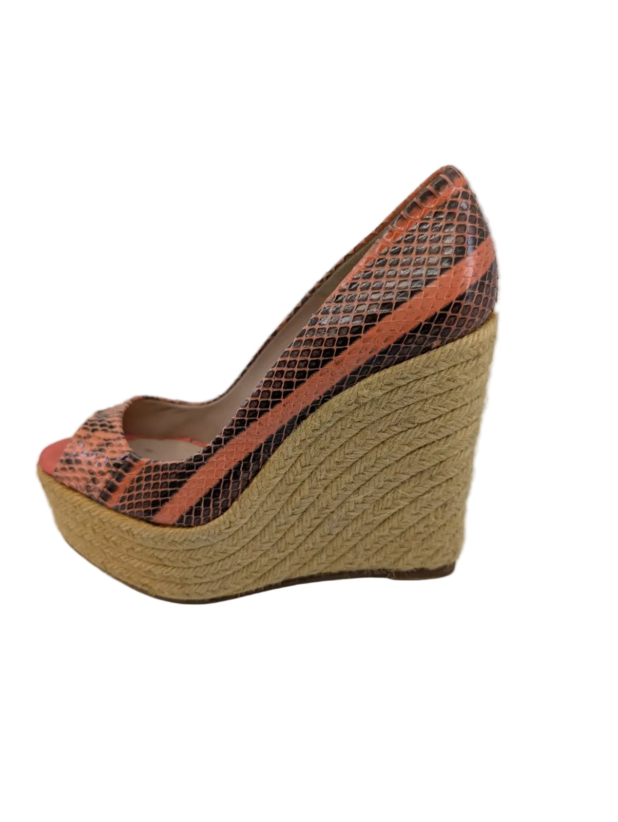 Alysha Coral SnakePrint Leather Brian Atwood Wedges