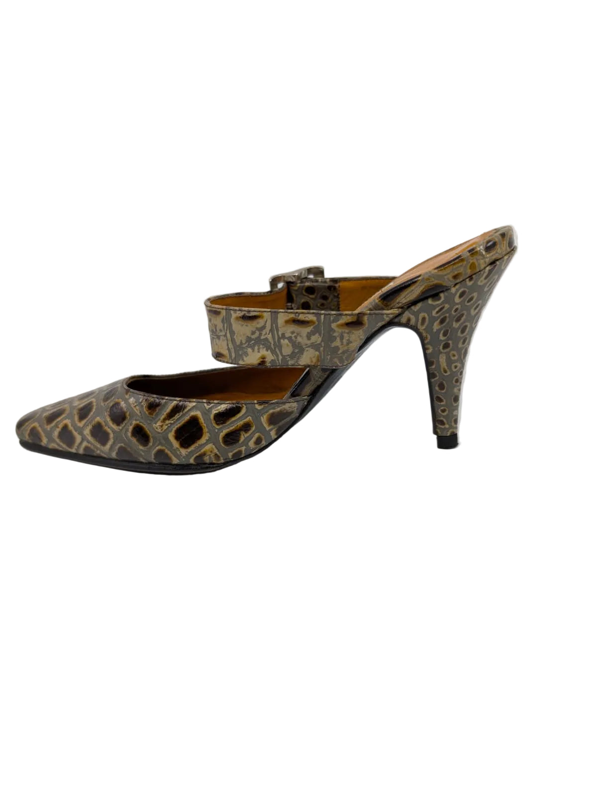 Clarita Taupe Crocodile Print Leather Pumps