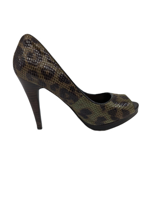 Portofino Dark Green and Brown Fabric Nine West Pumps