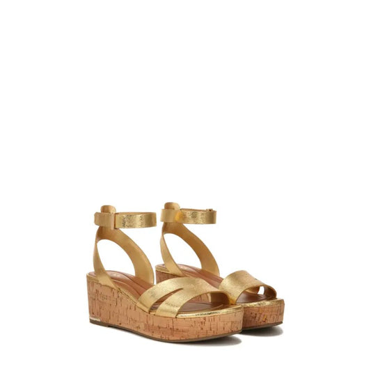 Franco Sarto Womens Primrose Gold Leather Wedge Sandals
