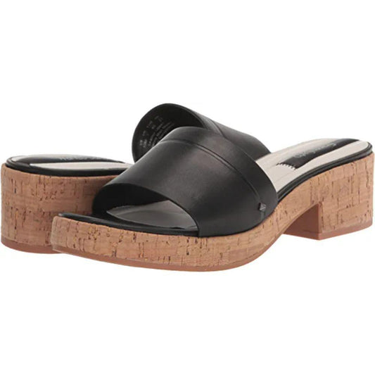 Pony Black Leather Franco Sarto Platform Slides