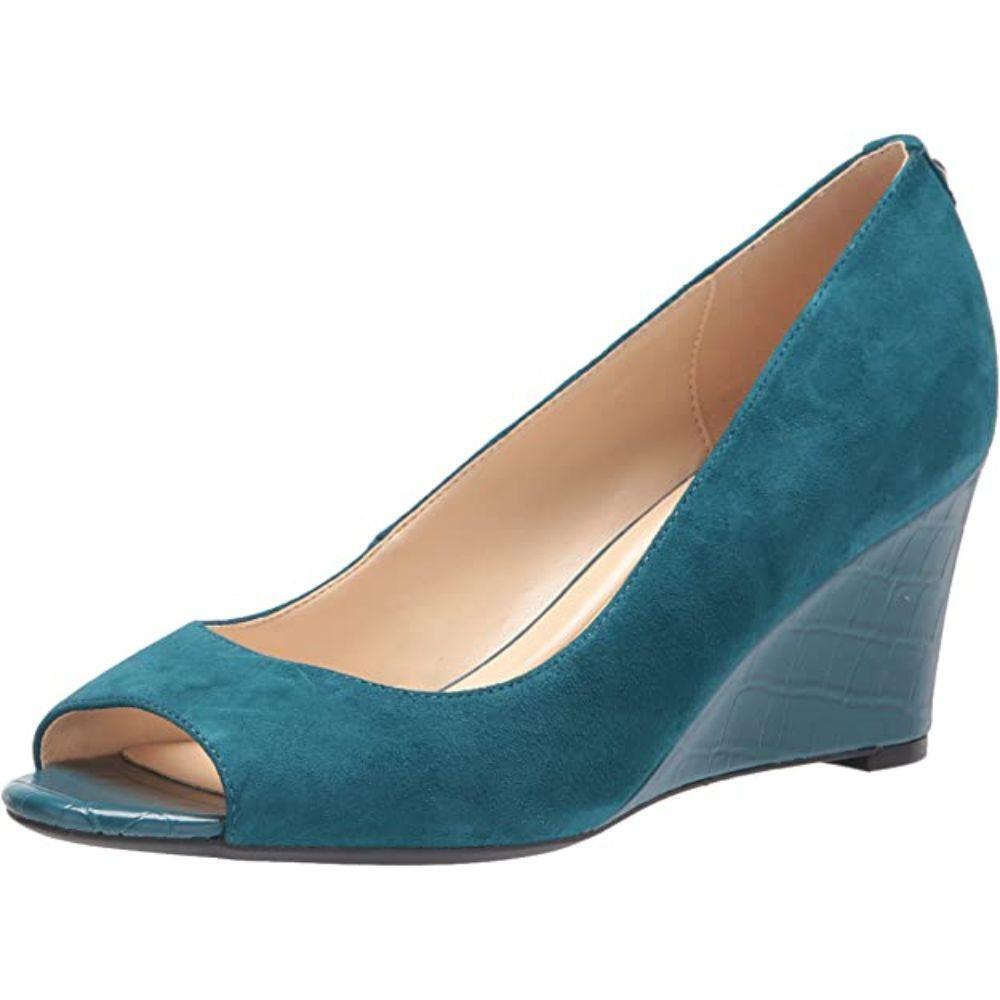 Cape9x9 Teal Suede and Leather Nine West Wedge Pumps