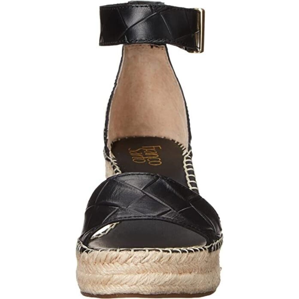 Clemens Black Woven Leather Franco Sarto Wedge Sandals