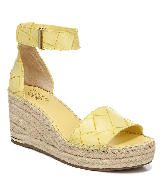 Clemens Canary Yellow Woven Leather Franco Sarto Wedge Sandals