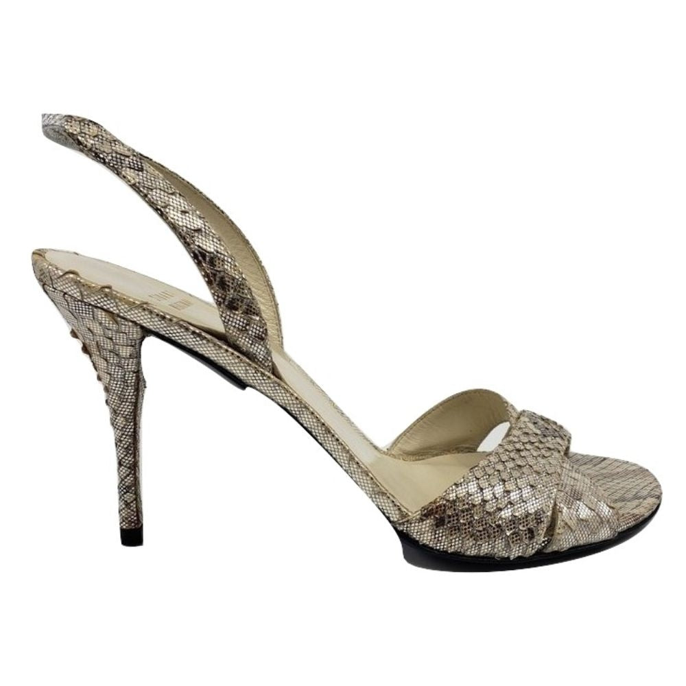 Stuart Weitzman Bronze and Silver Leather Slingback Sandals