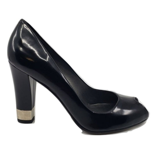 Stuart Weitzman Black Leather Peeptoe Pumps