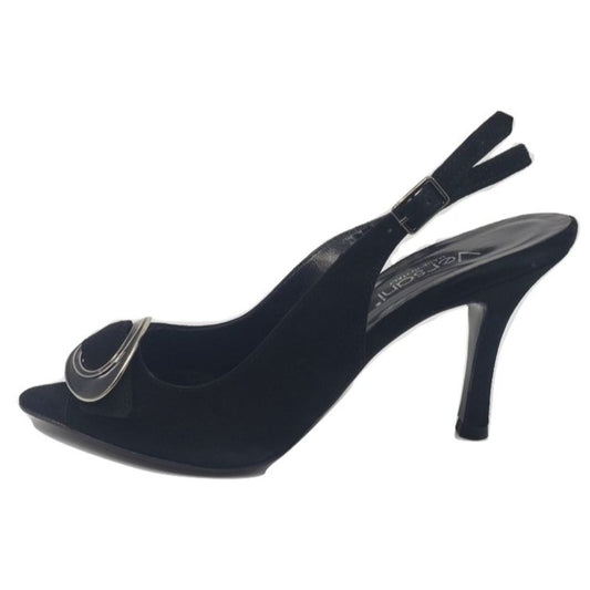 2041 Black Suede Versani Slingback Pumps