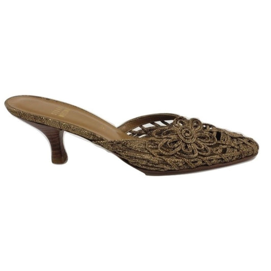 Web of Love Tan Nairobi Fabric Patch Stuart Weitzman Clogs