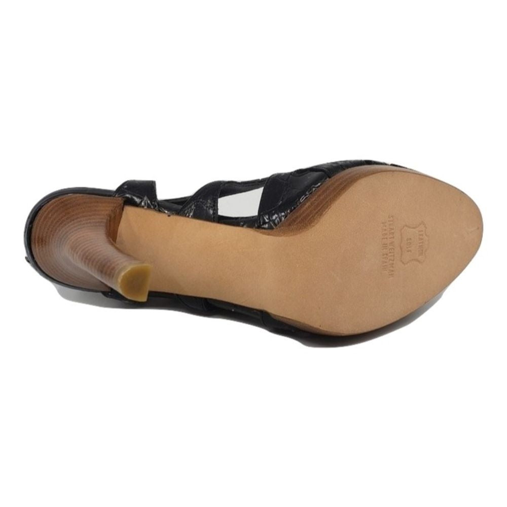 Mazie Black Caiman Croco Leather Stuart Weitzman Sandals