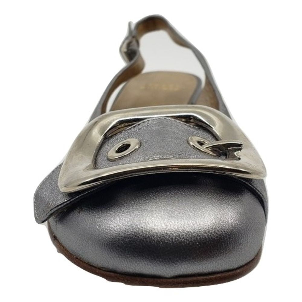 Airbuckle Pewter Leather Stuart Weitzman Slingback Flats