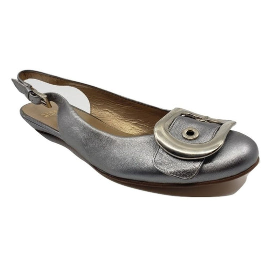 Airbuckle Pewter Leather Stuart Weitzman Slingback Flats