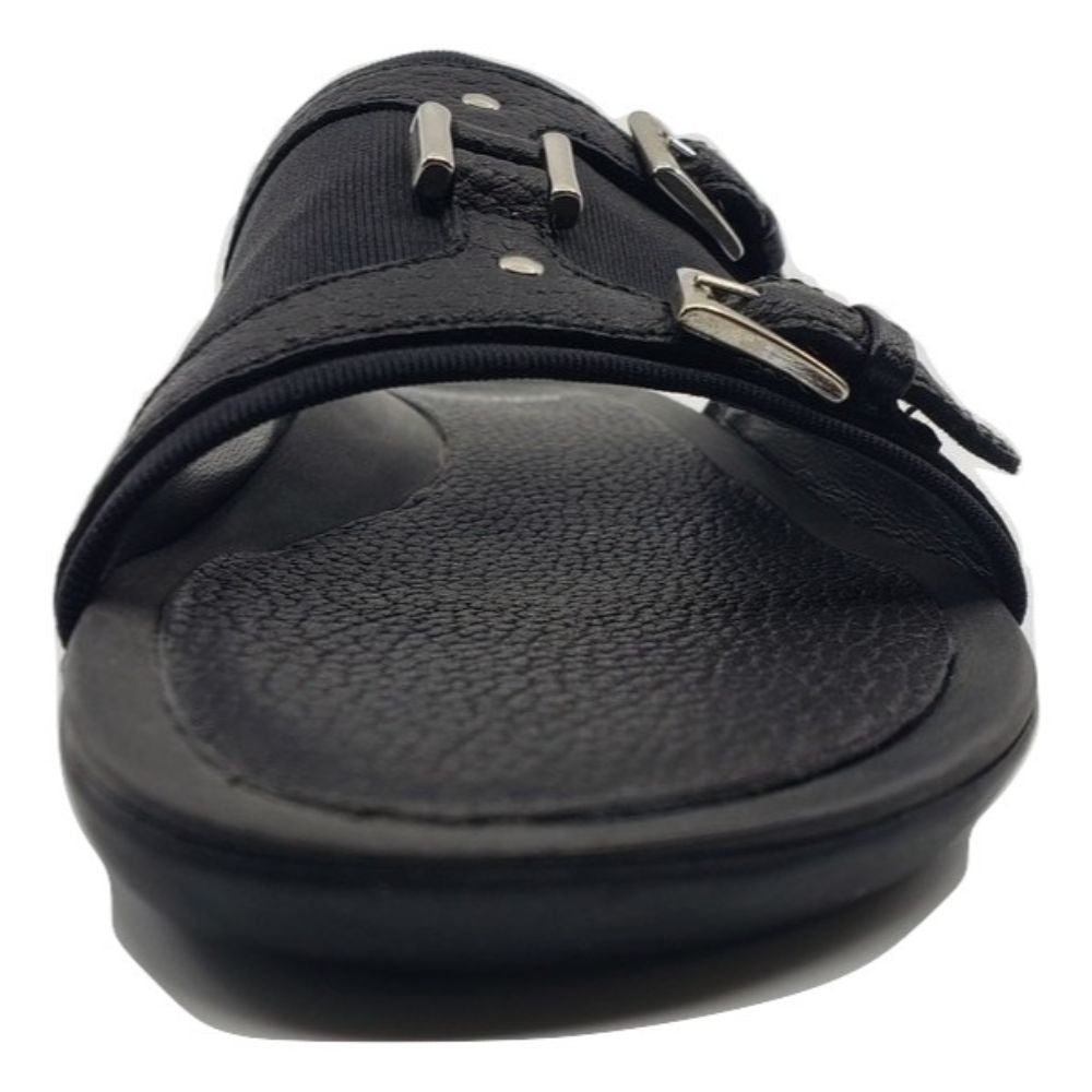 Weekend Black Leather Stuart Weitzman Slide Flat Sandals