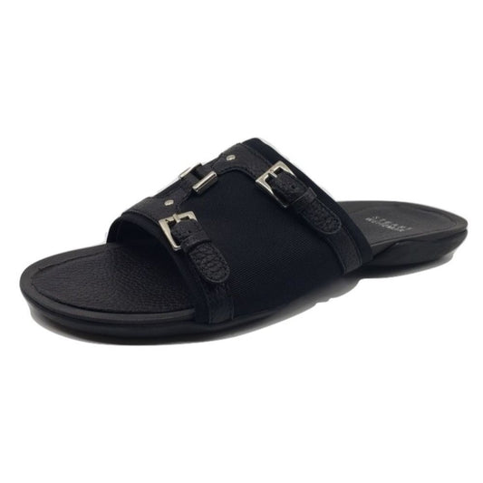 Weekend Black Leather Stuart Weitzman Slide Flat Sandals-7.5 M