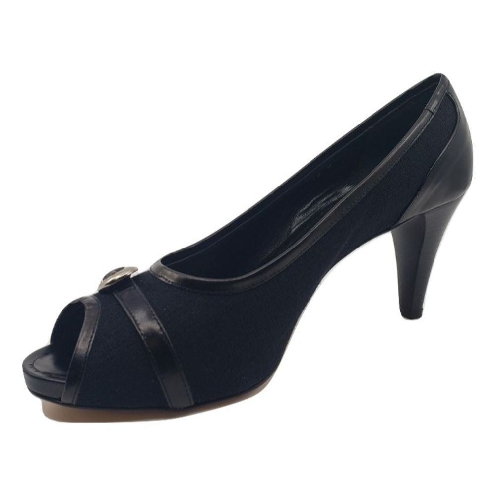 Onello Tes Black Linen and Leather Amalfi Pumps