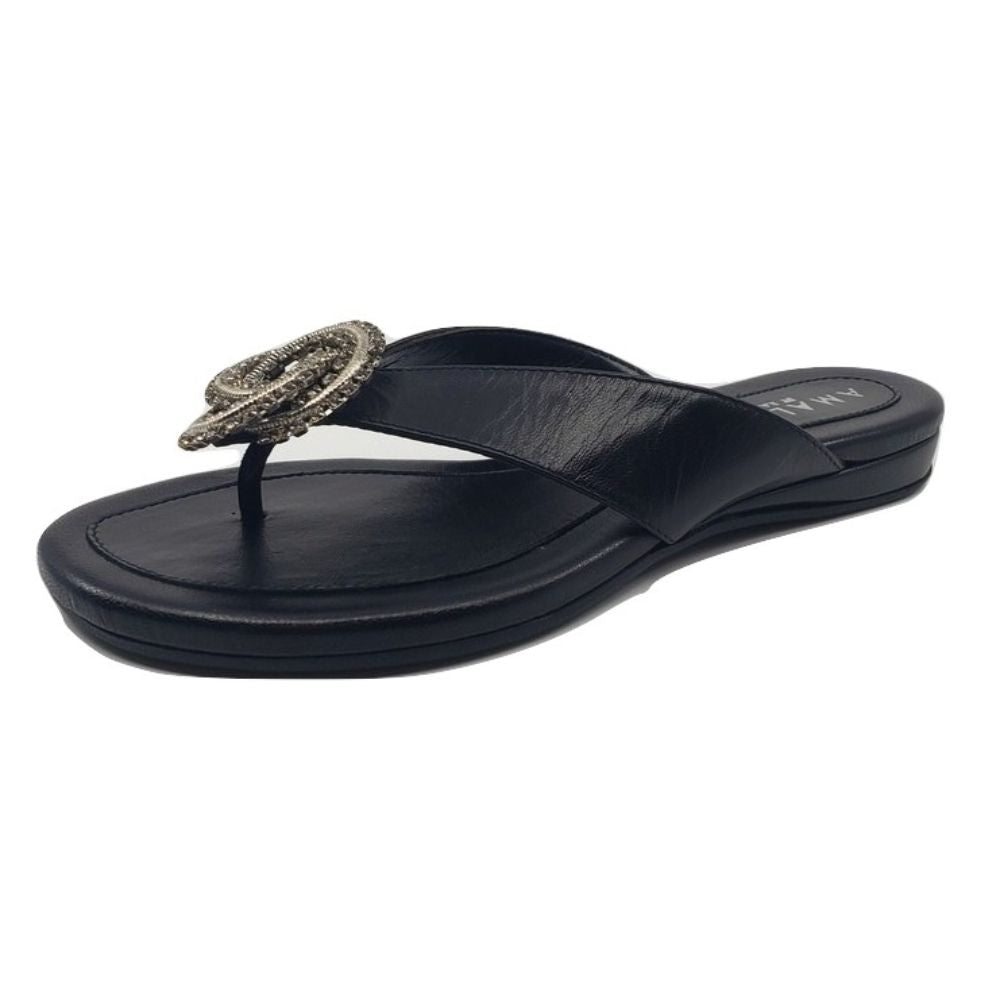 Igi Black Leather Amalfi Flat Sandals