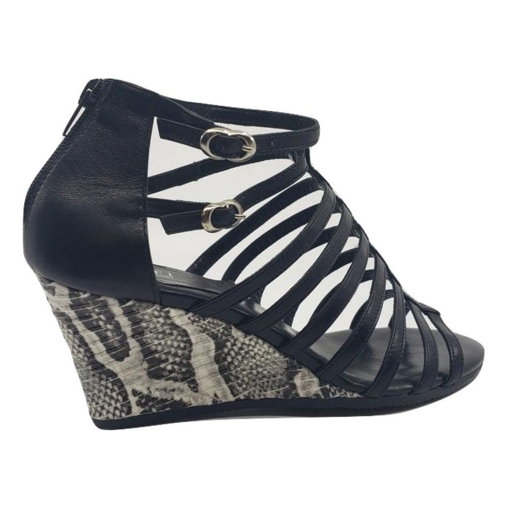 Deremia Black Leather Amalfi Wedge Sandal